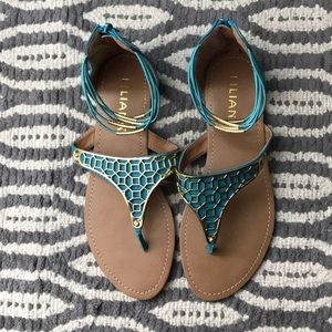 Liliana Teal and Gold Sandals 8.5 NWOT